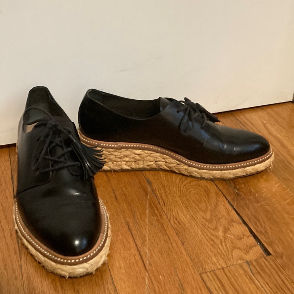 Loeffler Randall Black Leather Espadrille Platform Oxfords